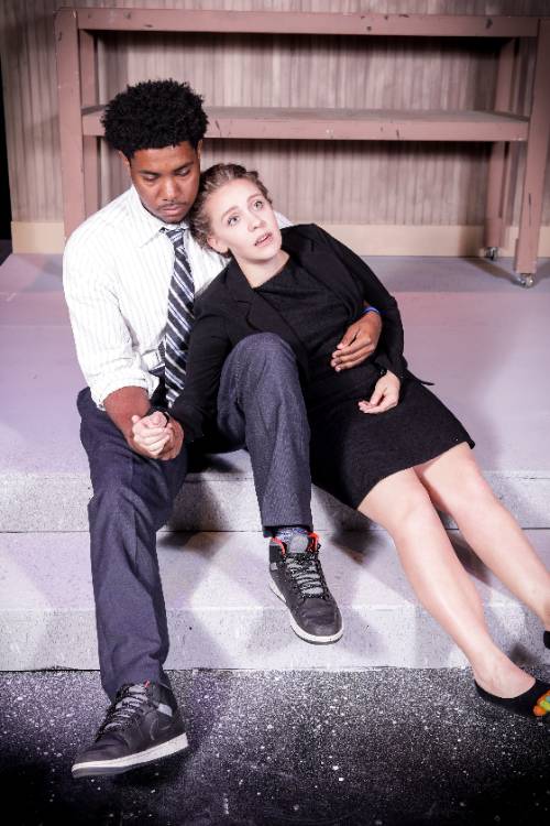 Dwayne Jones and Gabby DiMaria in a scene from the Delgado Community College production of “Our Lady of 121st Street”by Stephen Adly Guirgis.