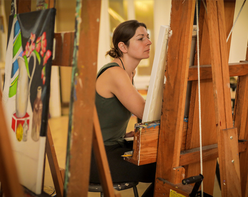 female student in an art studio