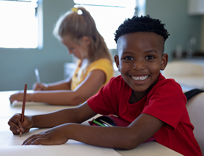 student sitting at a desk