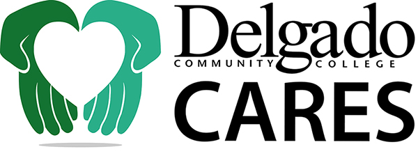 Delgado Cares logo with hands holding a heart