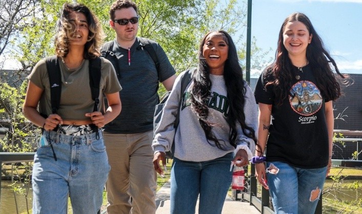 students walking on campus