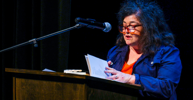 Gina Ferrara speaking at commencement