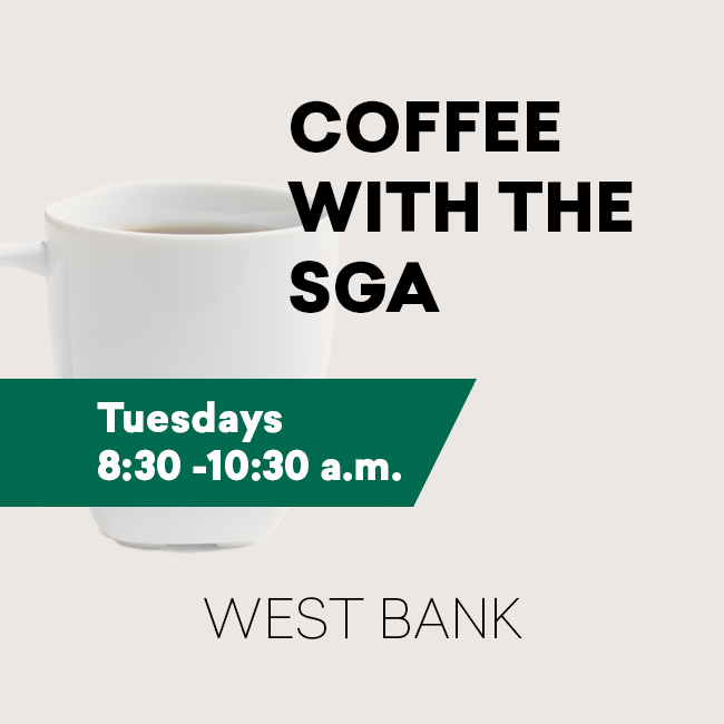 Coffee mug with text "Coffee with the SGA"