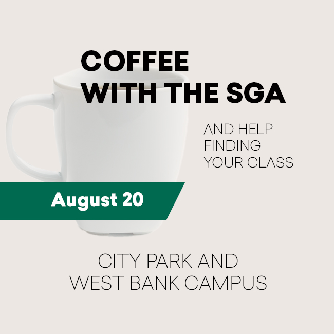 Coffee mug with text "Coffee with the SGA"