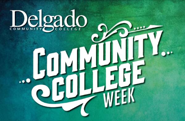 blue and green ombre background with text: Community College Week