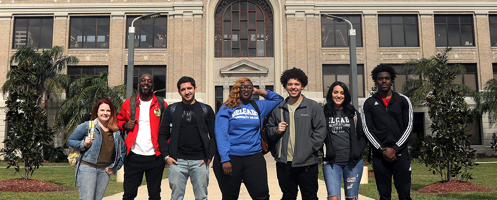 group of students in front of building 1