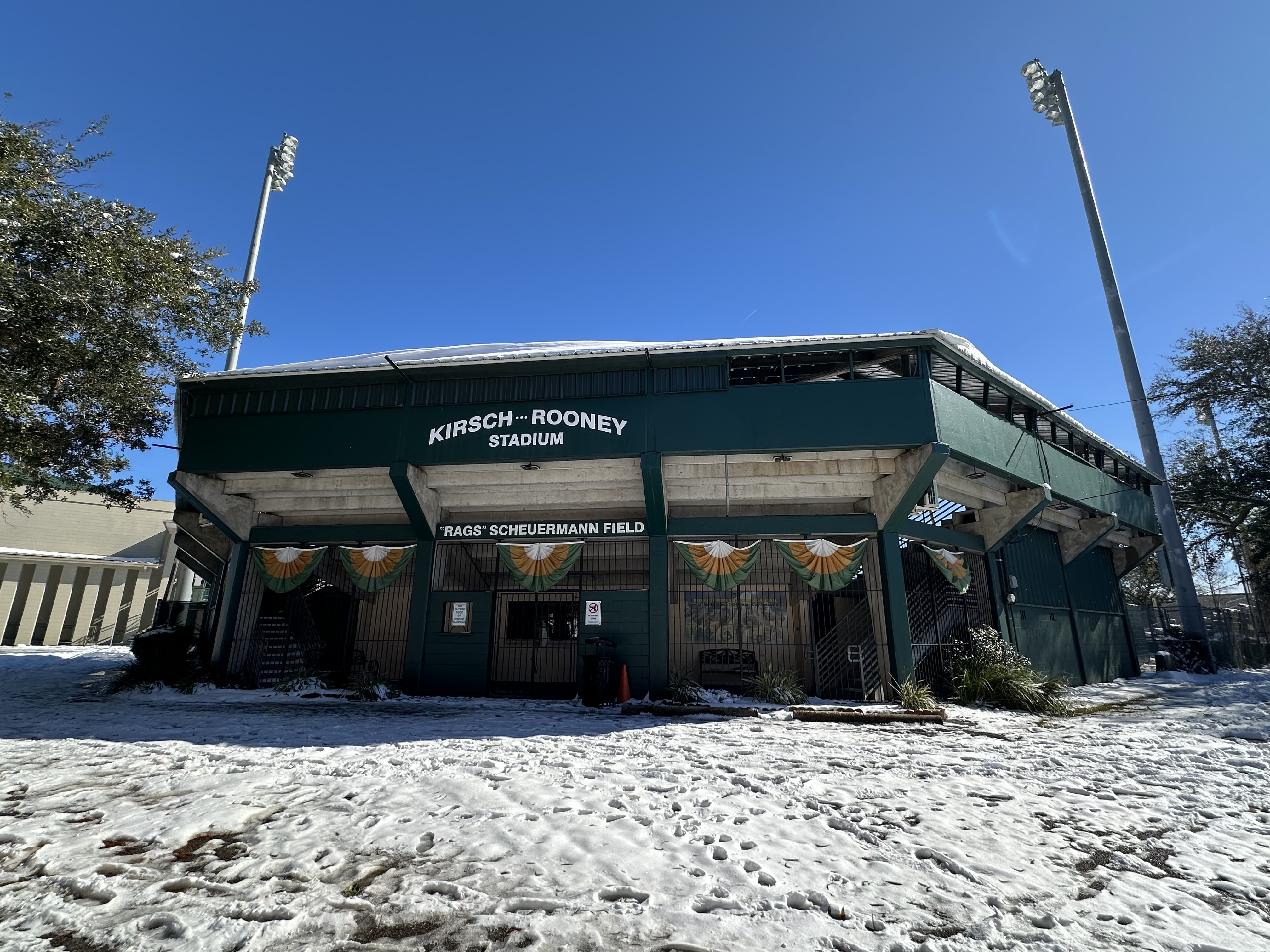 Baseball stadium entrance with snow