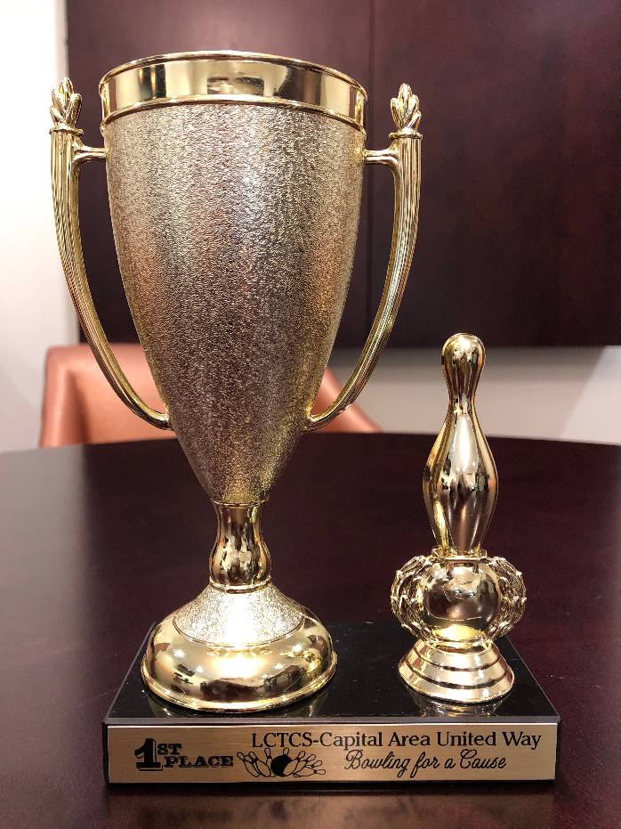 First place trophy for winning the LCTCS-Capital Area United Way "Bowling for a Cause" event.