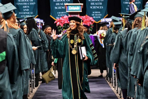 chancellor walking down aisle at graduation