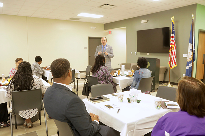 Chancellor Wainwright gives speech at the River City campus