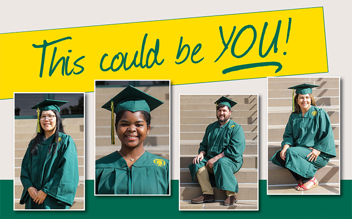 students in the new green regalia