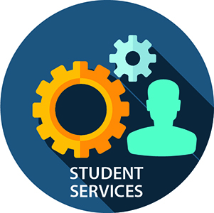 student services icon (gears and silhouette of a person)